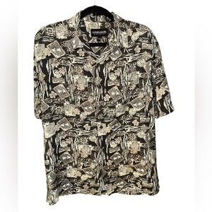 Ocean Pacific Vintage Men's Black Hawaiian Abstract Short Sleeve Shirt (Med)